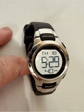 Armitron Sport Watch Women Digital Chronograph  27mm Silver Tone Black 45/7012